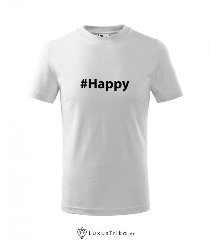 Dětské tričko hashtag Happy bílé - Velikost: 146 cm/ 10 let