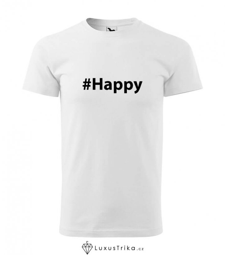 Pánské tričko hashtag Happy bílé - Velikost: M