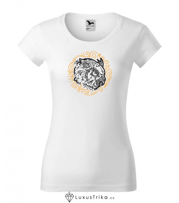 Dámské tričko Soví ornament bílé - Velikost: XL