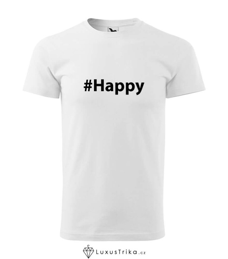 Pánské tričko hashtag Happy bílé