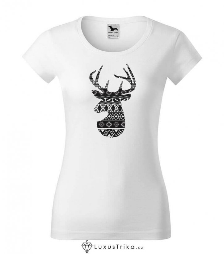 Dámské tričko Christmas deer bílé - Velikost: XS