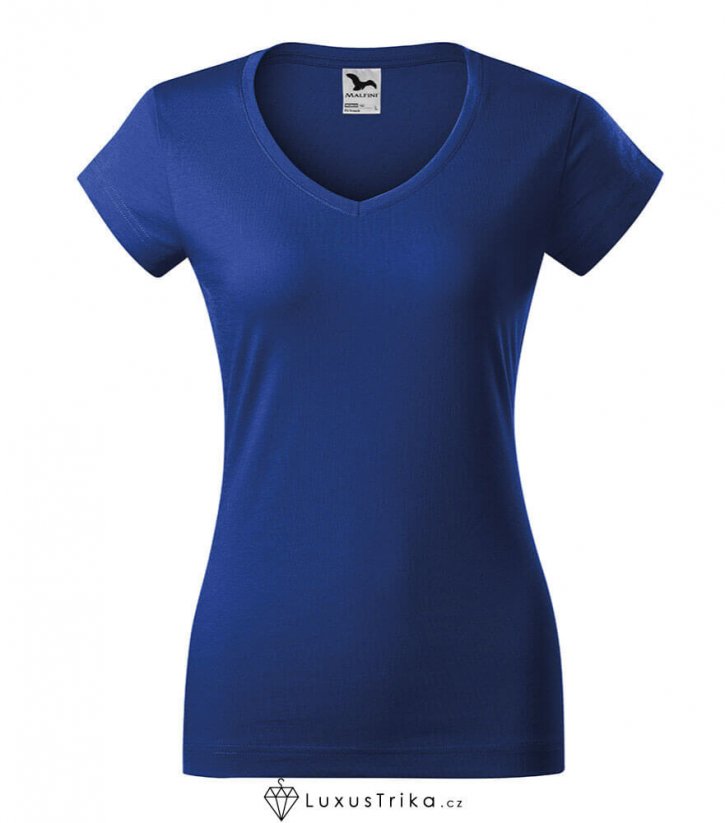 Dámské tričko FIT V-NECK bez potisku - Barva produktu: Denim, Velikost: S