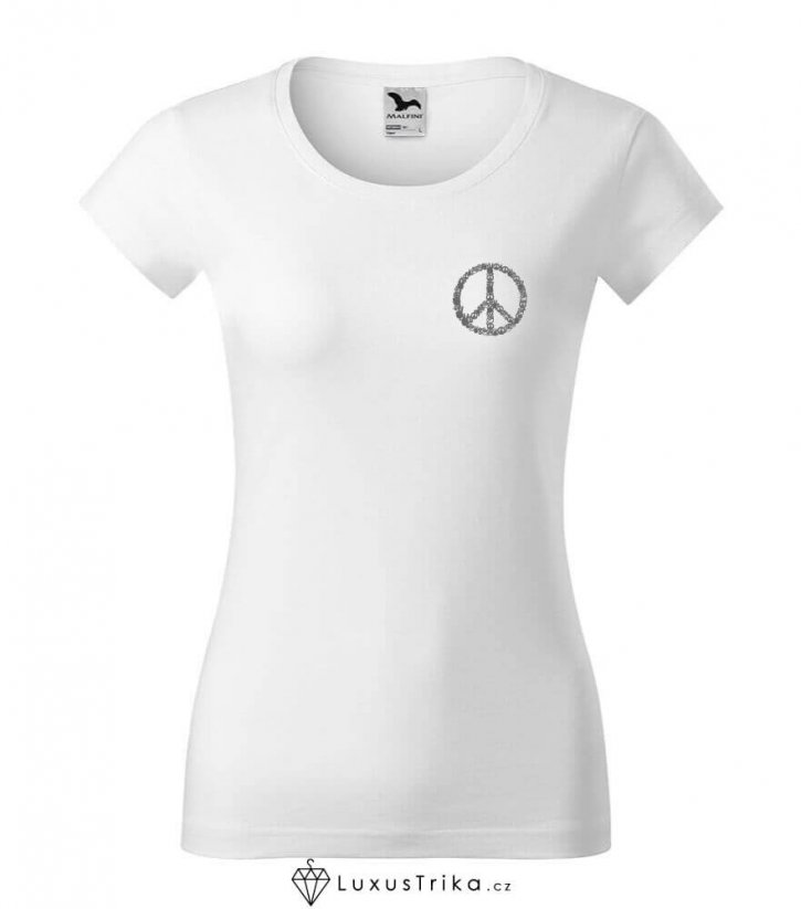 Dámské tričko Hand-Peace bílé - Velikost: S, Umístění motivu: Na hruď (velký motiv)