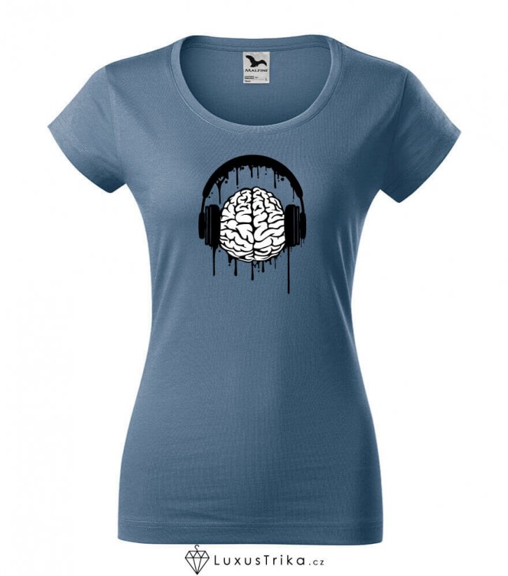 Dámské tričko BrainLoveMusic denim - Velikost: M