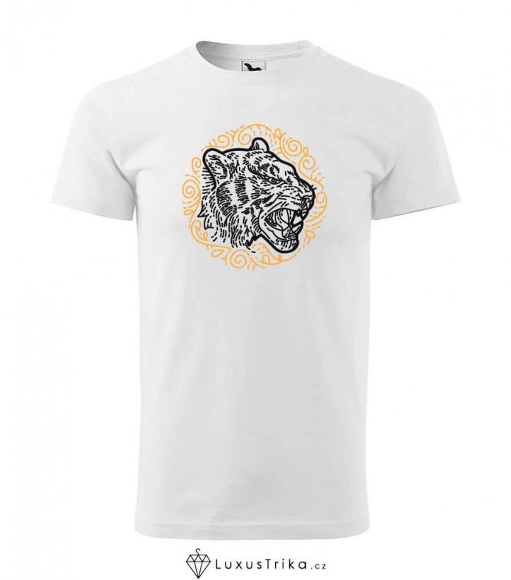 Pánské tričko Tygří ornament bílé - Velikost: XS