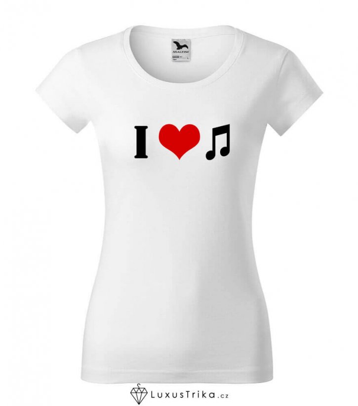 Dámské tričko I-love-music bílé - Velikost: XL