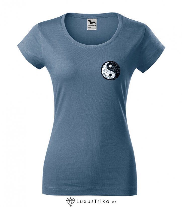Dámské tričko Kočičí Jin Jang denim - Velikost: XXL, Umístění motivu: Na prsu (malý motiv)
