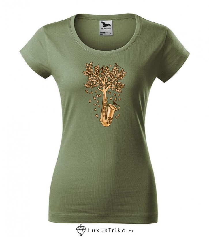 Dámské tričko Sax Tree khaki - Velikost: S