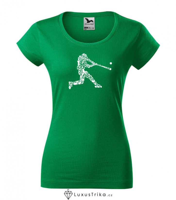 Dámské tričko Baseballový hráč středně zelená - Velikost: XL