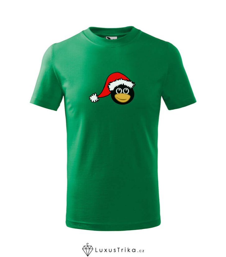 Dětské vánoční tričko Christmas-penguin středně zelená - Velikost: 110 cm/ 4 roky