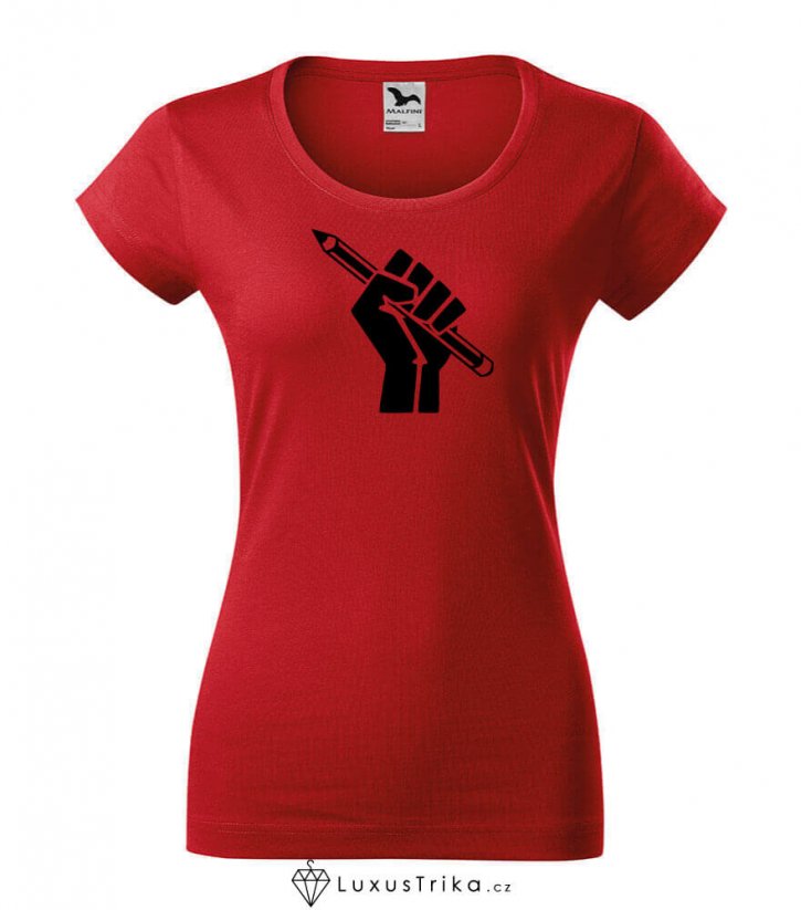 Dámské tričko Hand-pen červené - Velikost: M