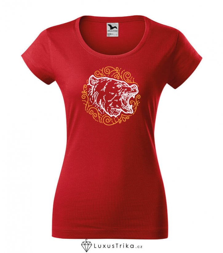 Dámské tričko Medvědí ornament červené - Velikost: M