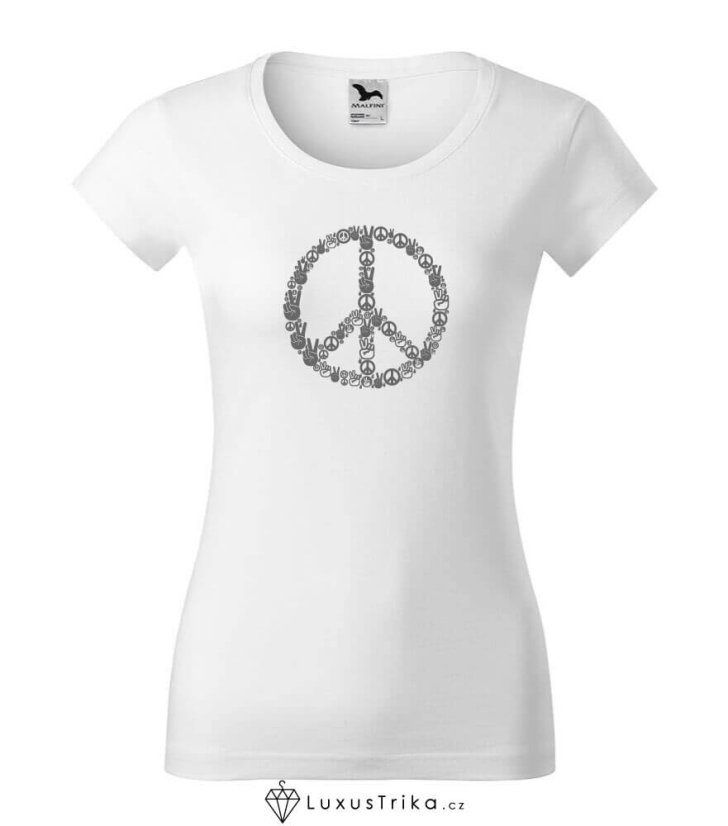 Dámské tričko Hand-Peace bílé - Velikost: XS, Umístění motivu: Na hruď (velký motiv)